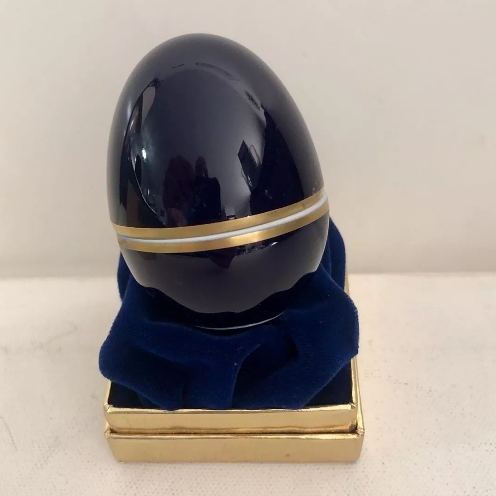 Faberge Limoges Style Porcelain Blue Egg Containing Cubic Zirconia Earrings